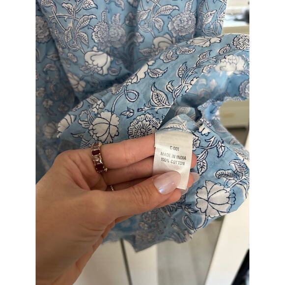 Anokhi Block Print Wide Leg Cropped Pants Blue Sz Medium - Picture 5 of 6